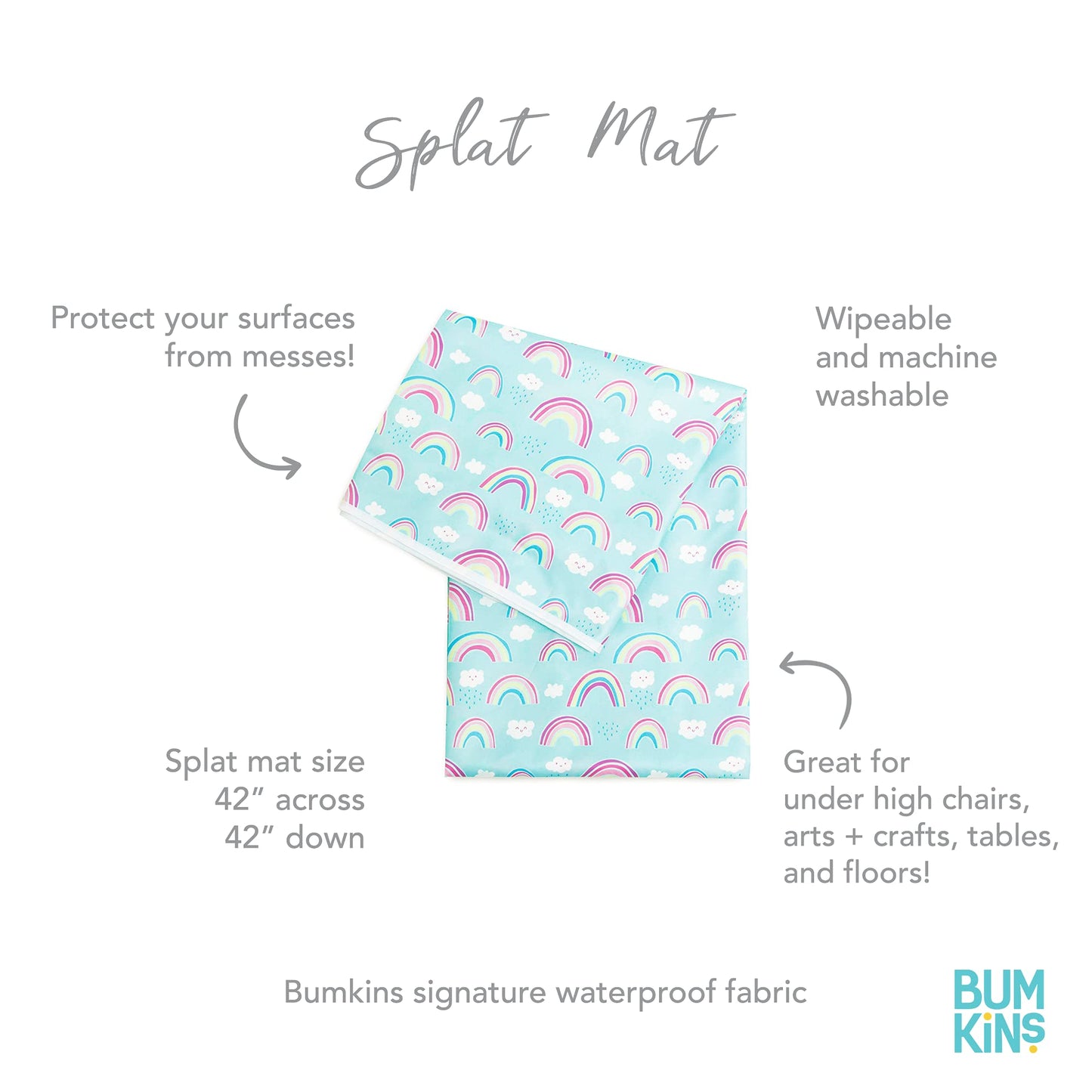 Bumkins Baby Splat Mat For Under High Chair, Waterproof Washable Cloth For Arts And Crafts, Playtime Mats For Kids, Floors Or Ta