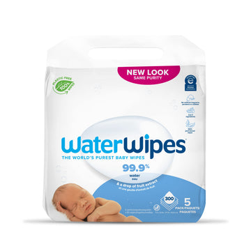Waterwipes Plastic-Free Original Baby Wipes, 99.9% Water Based Wipes, Unscented & Hypoallergenic For Sensitive Skin, 300 Count (