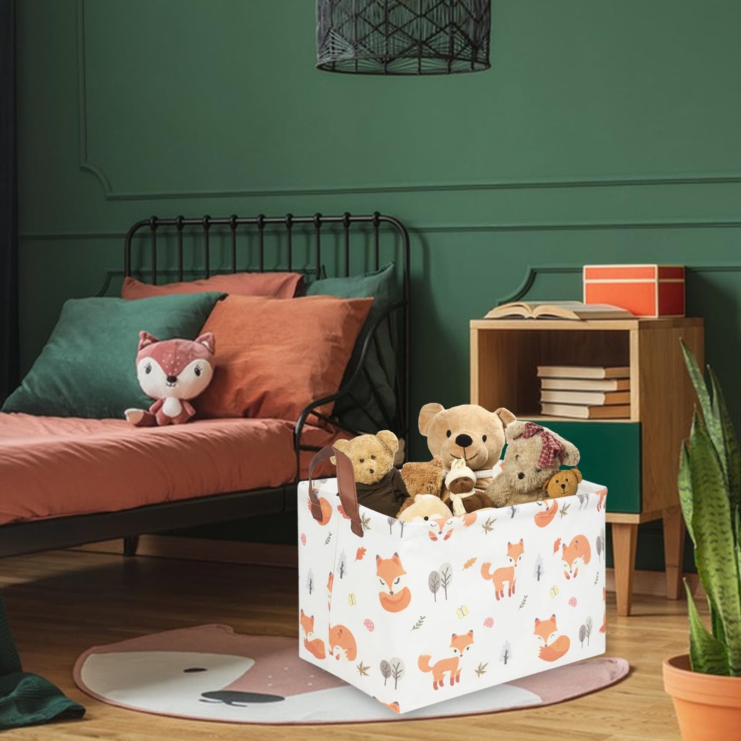 Fxocshe Rectangle Fox Basket,Collapsible Canvas Waterproof Storage Basket,Toy Organizer,Laundry Basket For Kid Rooms,Baby Room D