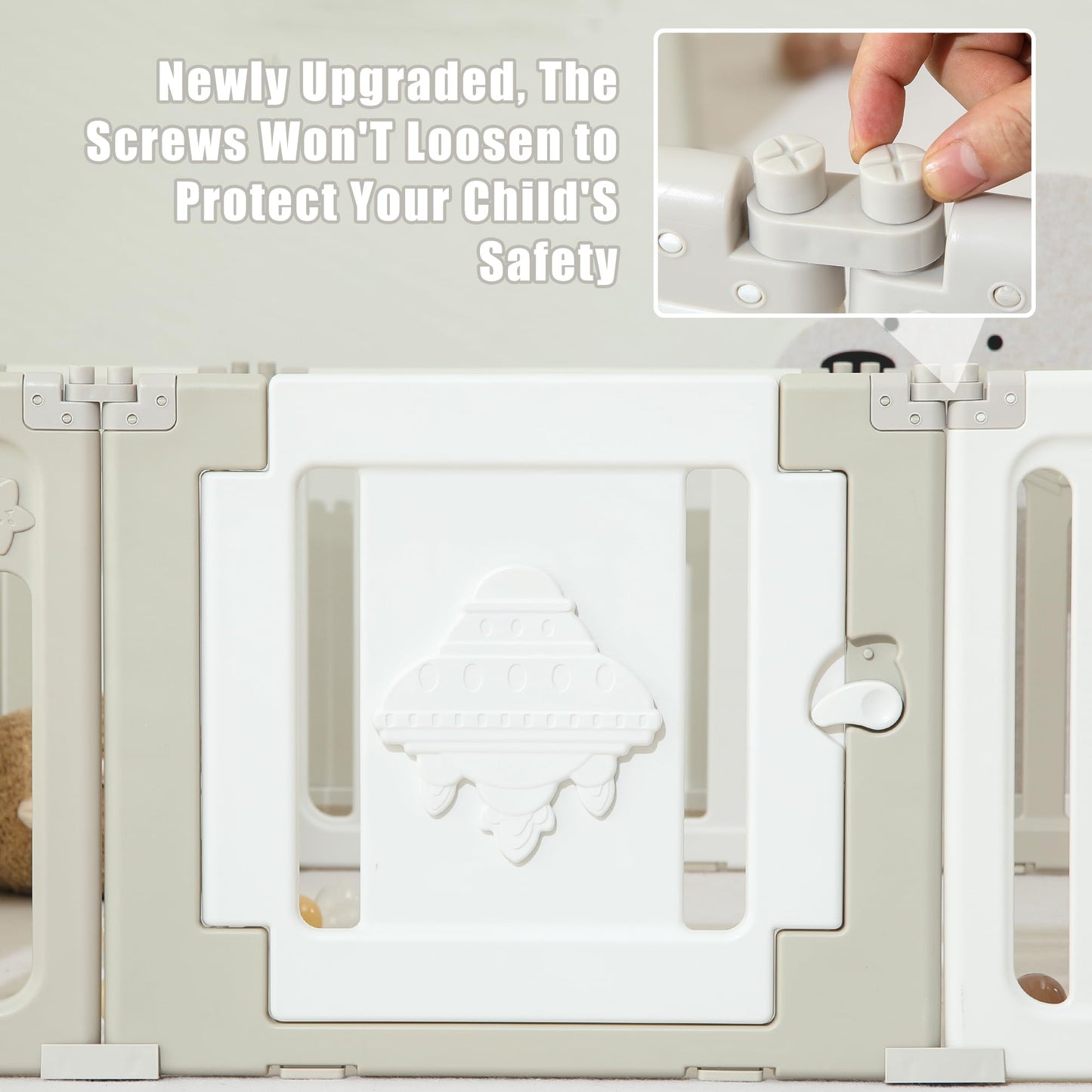 Ufo Portable Foldable Playpen - 18 Panels Extra Large Baby Play Yard, Grey