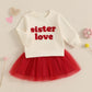 Toddler Baby Girl Valentines Day Outfit Red Love Heart Bow Sweatshirt And Tulle Tutu Skirts Set Cute Spring Clothes (Beige Siste