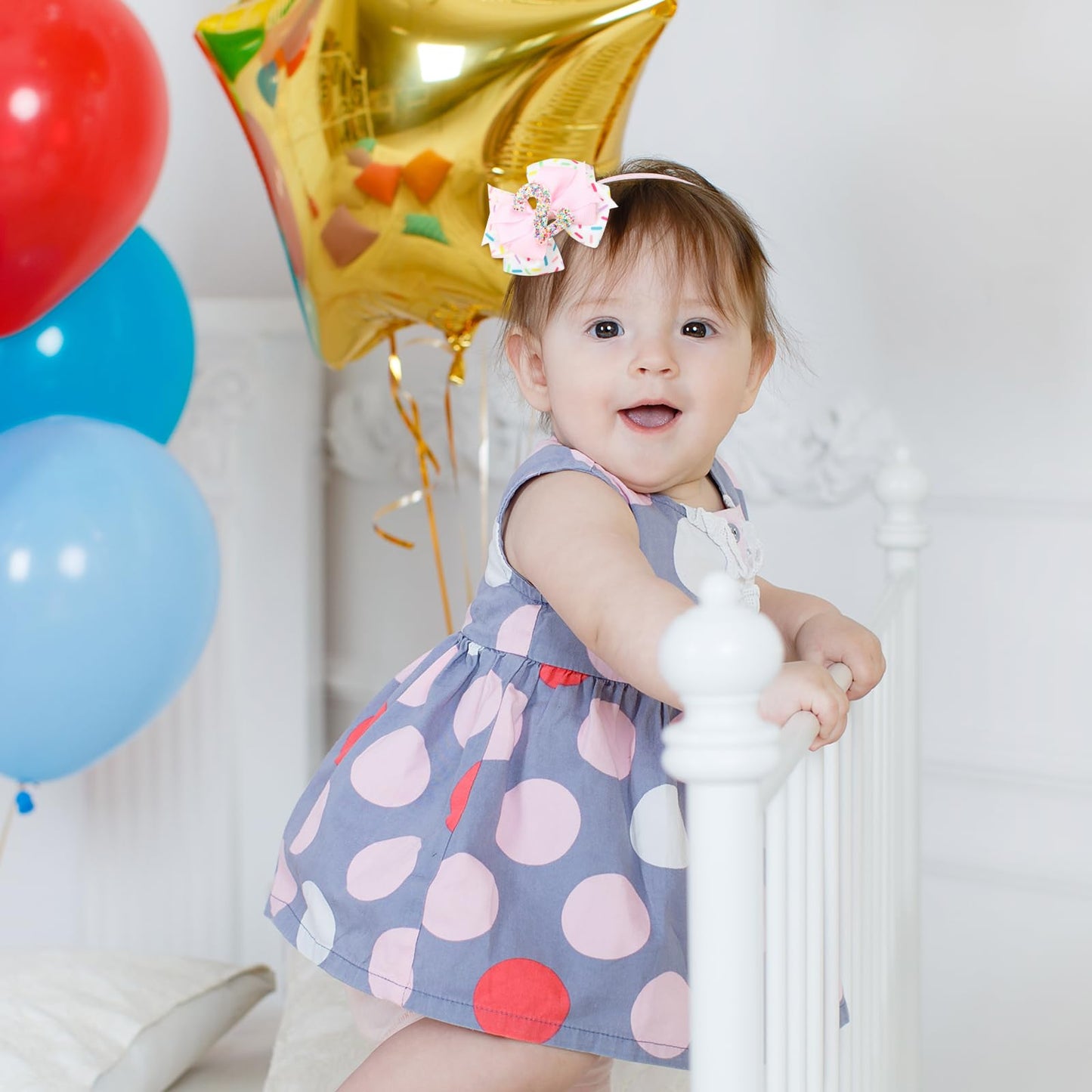 2Pcs Birthday Hair Bow For Girls, Pink Sprinkle Confetti Hair Clip For Baby Girls 2Nd Birthday Party Decorations