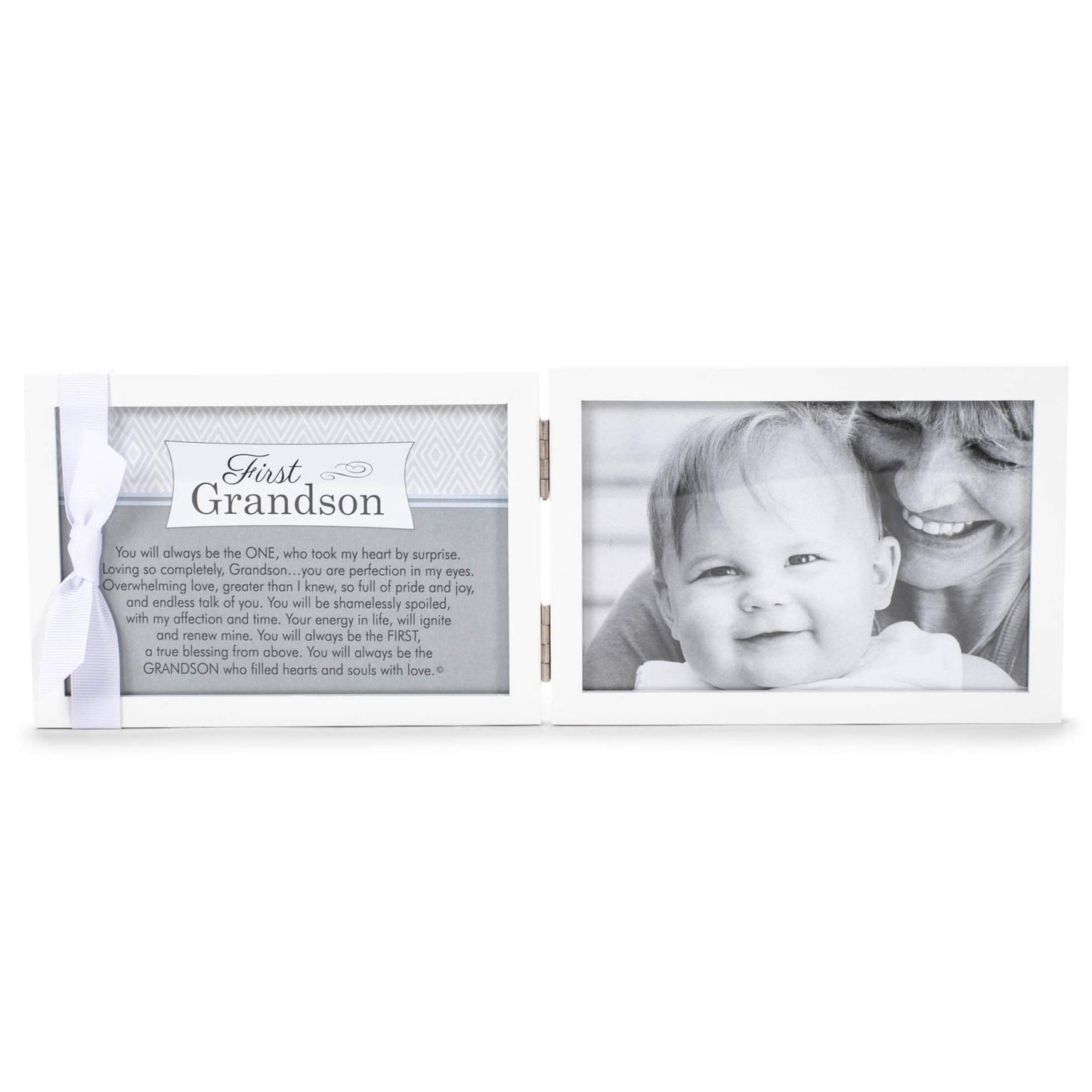 The Grandparent Gift Company- 4    X 6    White Double Hinged Table Or Shelf Frame With Grandson    Sentiment- Holds Ultrasound