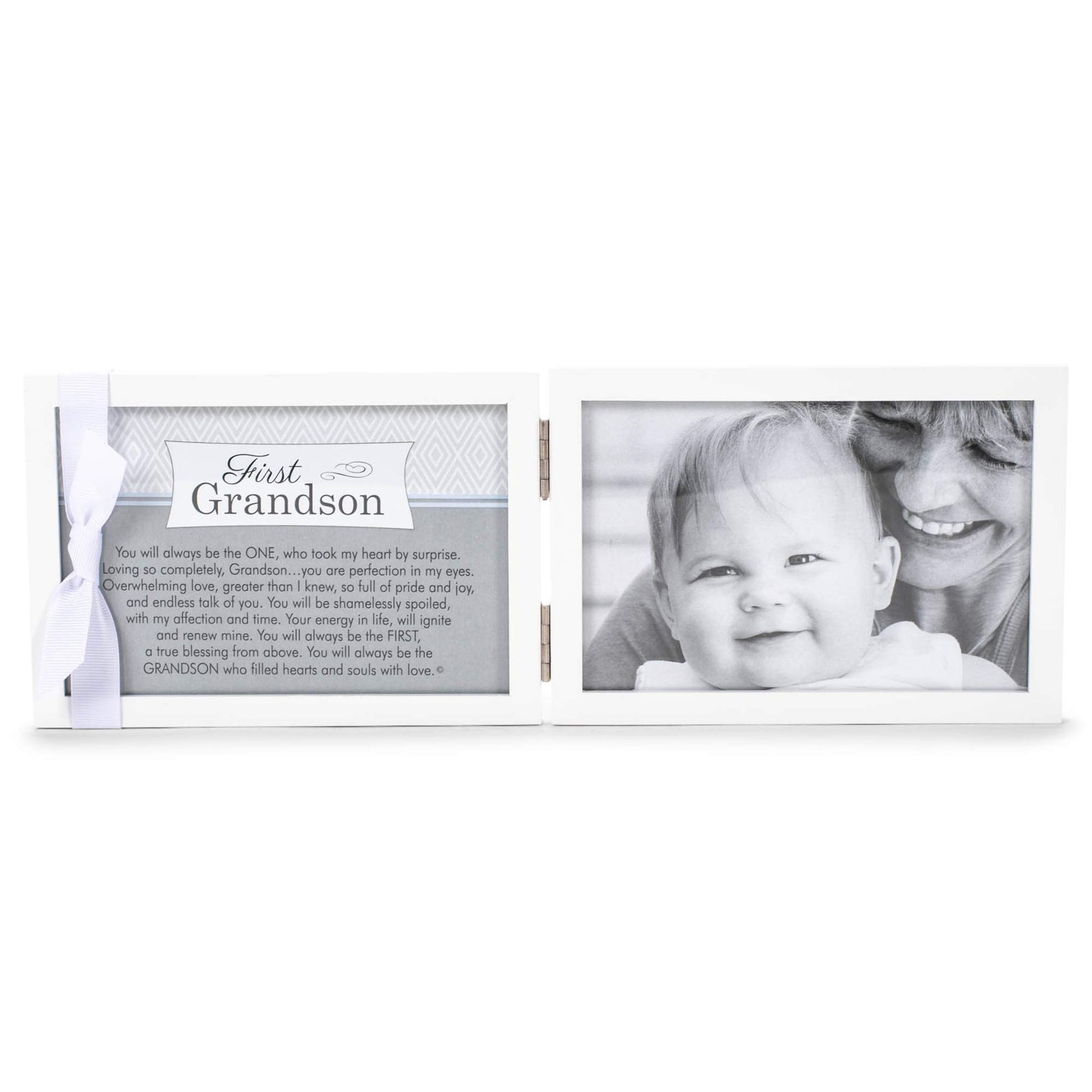 The Grandparent Gift Company- 4    X 6    White Double Hinged Table Or Shelf Frame With Grandson    Sentiment- Holds Ultrasound