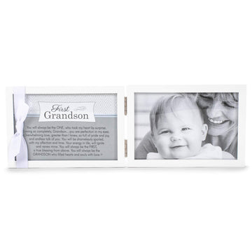 The Grandparent Gift Company- 4    X 6    White Double Hinged Table Or Shelf Frame With Grandson    Sentiment- Holds Ultrasound