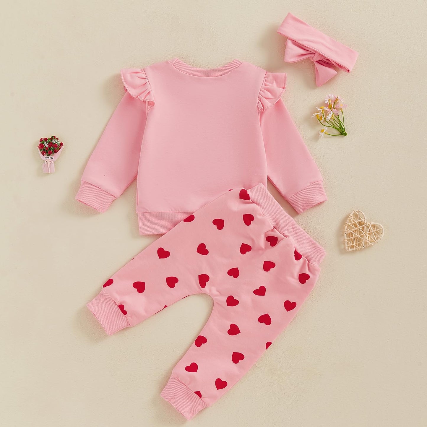 Nokpsedcb Baby Boy Girl Cute Letter Embroidery Long Sleeve Sweatshirt And Elastic Long Pants Toddler Valentine Outfits (Pink Lit