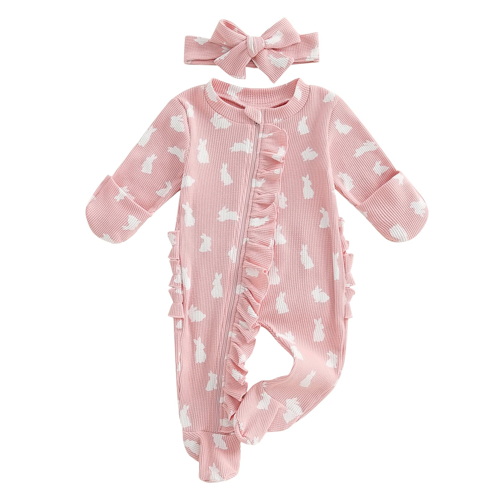 Ayalinggo Valentines Baby Girl Outfit Bowknot Heart Footie Romper Long Sleeve Onesie Newborn Christmas Clothes (Easter Bunny Pri