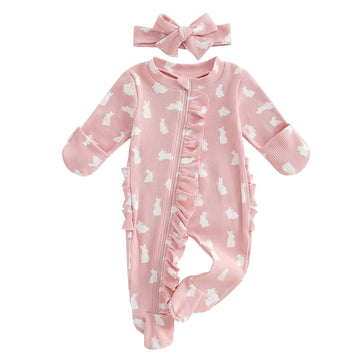 Ayalinggo Valentines Baby Girl Outfit Bowknot Heart Footie Romper Long Sleeve Onesie Newborn Christmas Clothes (Easter Bunny Pri