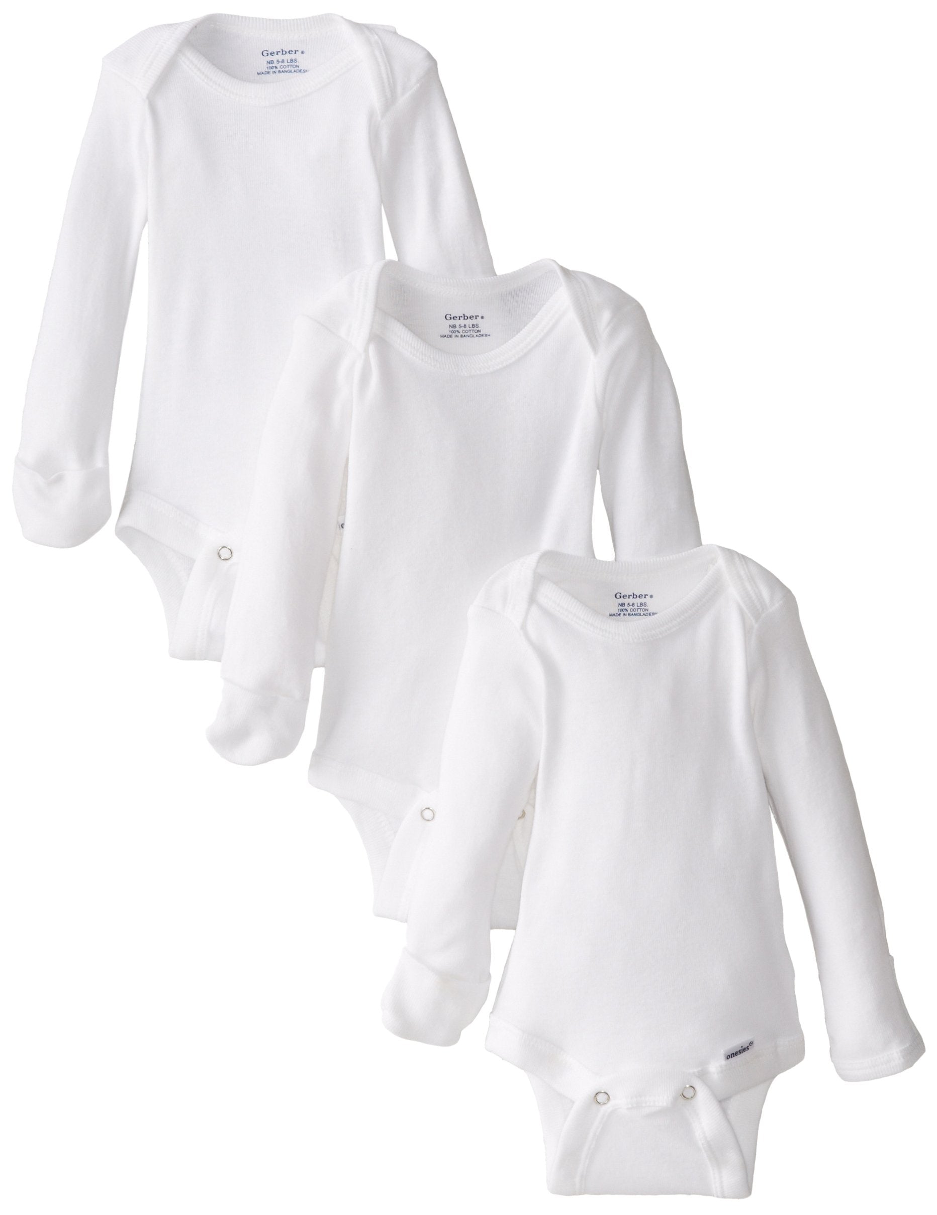 Gerber Unisex Baby Multi-Pack Long-Sleeve Onesies Bodysuit Mitten Cuff Sizes 3-Pack Mitten Cuff 0-3 Months