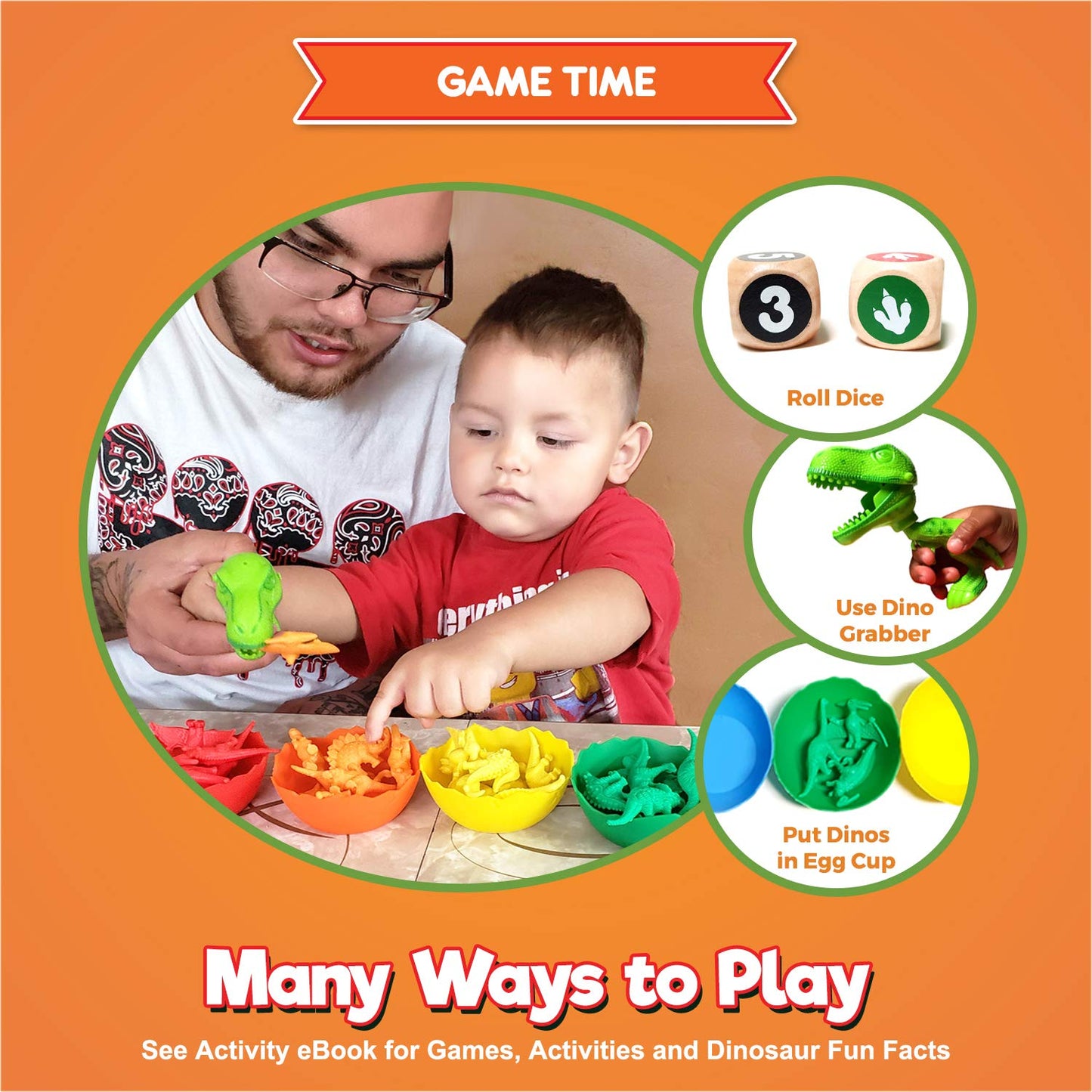 Jumbo Sorting & Counting Dinosaurs Matching Game - Educational Dinosaur Toys for 3 4 5 Year Olds with 54 Math Manipulatives, Din