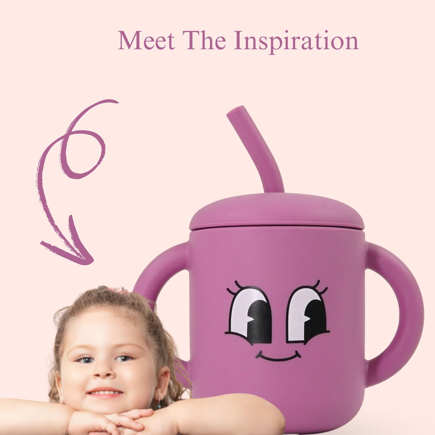 Fumiko Sippy Cups For Toddlers 1-3 - Adorable Personality Designs, Built-In Straw Lock, Easy-Grip Handles, (Smile Bug)