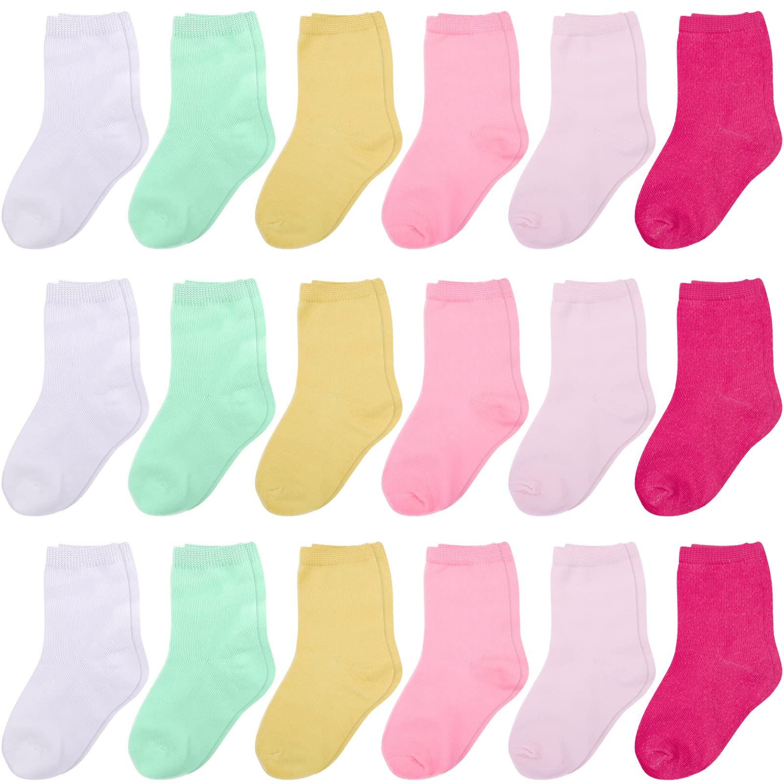 Duufin 18 Pairs Toddler Crew Socks Girls Mid Cut Socks Kids Crew Socks Mid Rise Toddler Socks, 4-6X