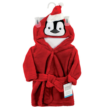 Hudson Baby Unisex Baby Plush Animal Face Bathrobe, Boy Penguin, 0-9 Months