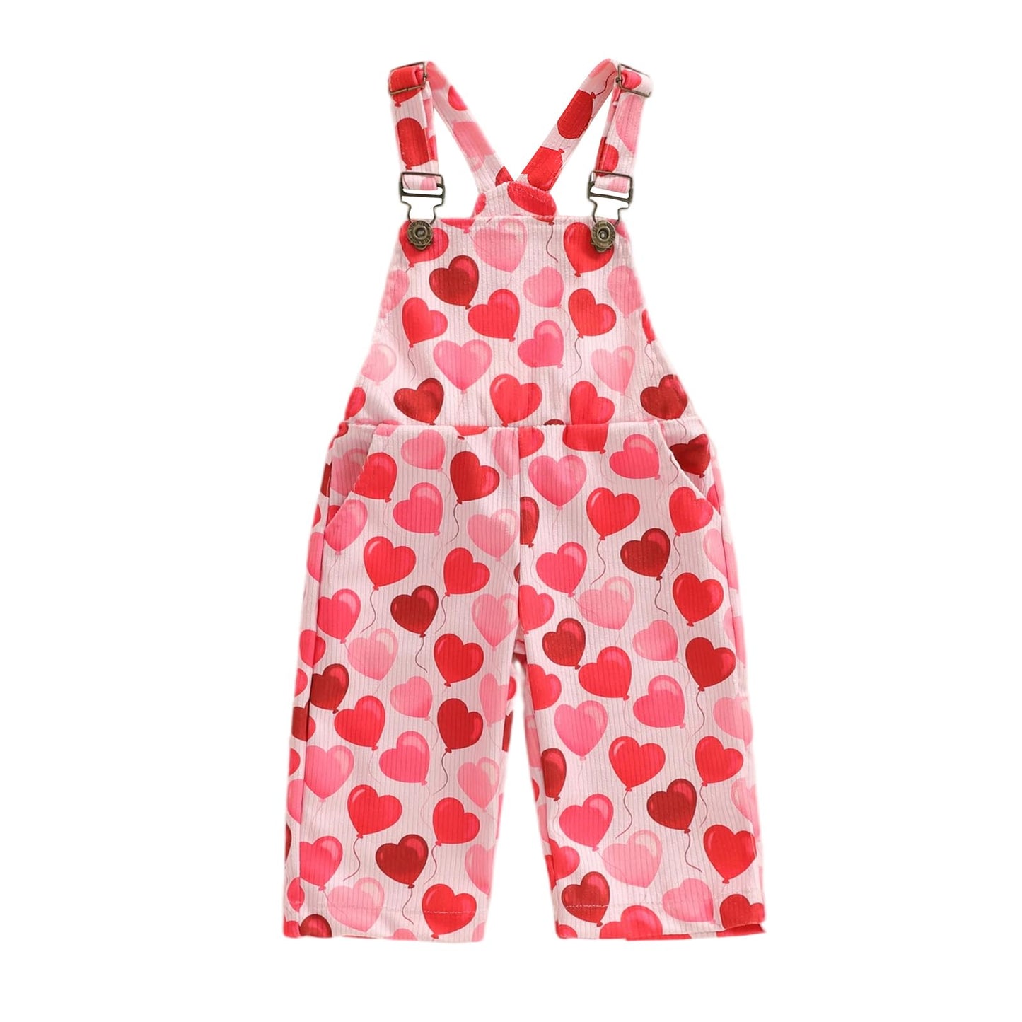 Dewadbow Toddler Baby Boy Girl Heart Valentines Day Corduroy Suspender Pants Bib Overalls Little Kids Spring Outfits (Red, 18-24