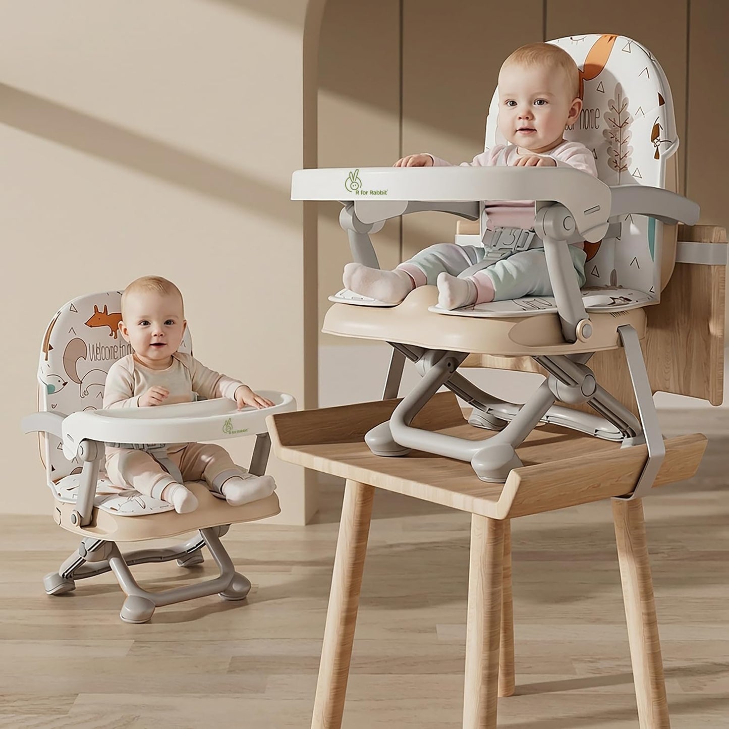 R For Rabbit Candy Pop Baby Booster Chair, 2 In 1 Kids Feeding Chair With 4 Level Height Adjustment, 3 Point Safety Belt And Rem