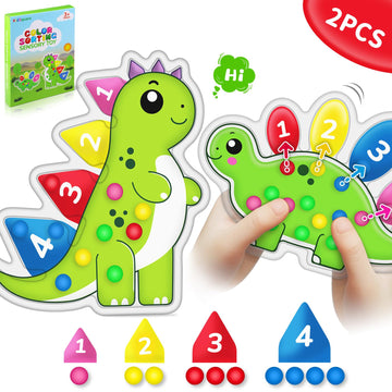 2 PCS Dinosaur Color Sorting Sensory Toys for Toddlers, Fine Motor Skills Game for Kids, Color Matching Counting Toys, Preschool