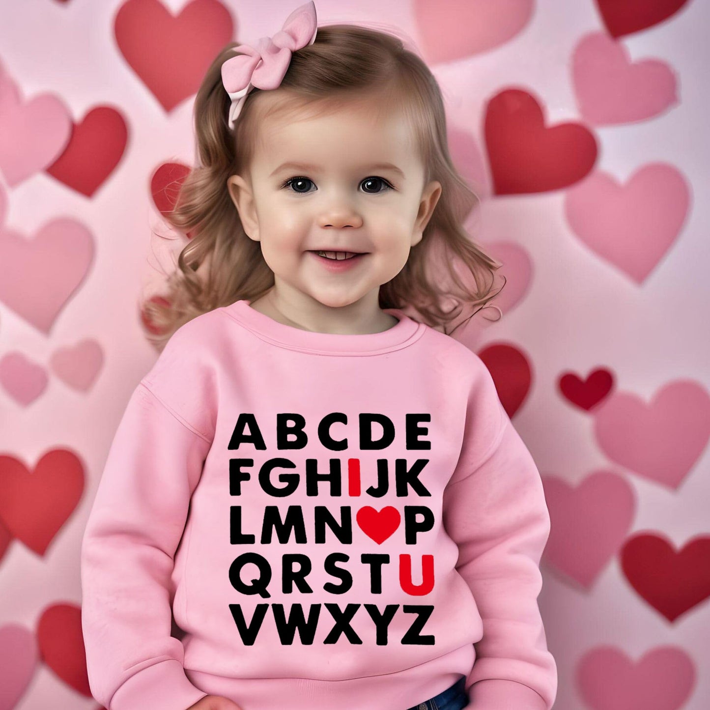 Xfsjgna Valentines Day Sweatshirts Kids 7T Boys Girls Valentine'S Abc I Love U Heart Graphic Shirt Toddler Long Sleeve Tops Pink