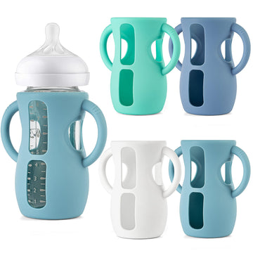 Desing Wish 4 Pack 8Oz Silicone Sleeves With Handles For Avent Glass Natural Baby Bottles, Anti Breakage Protective Sleeves Comp