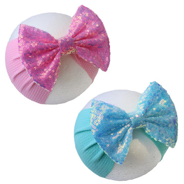 Helykaka 7'' Sequin Baby Headbands, Pink Big Bows For Baby Girls - Soft Stretchy Newborn Bows, Infant To Toddler Hair Accessorie