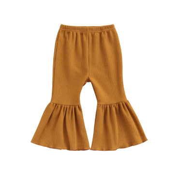 Toddler Bell Bottoms Baby Girls Ruffle Leggings Bell-Bottomed Flare Pants Trousers (I-Brown, 2-3T)