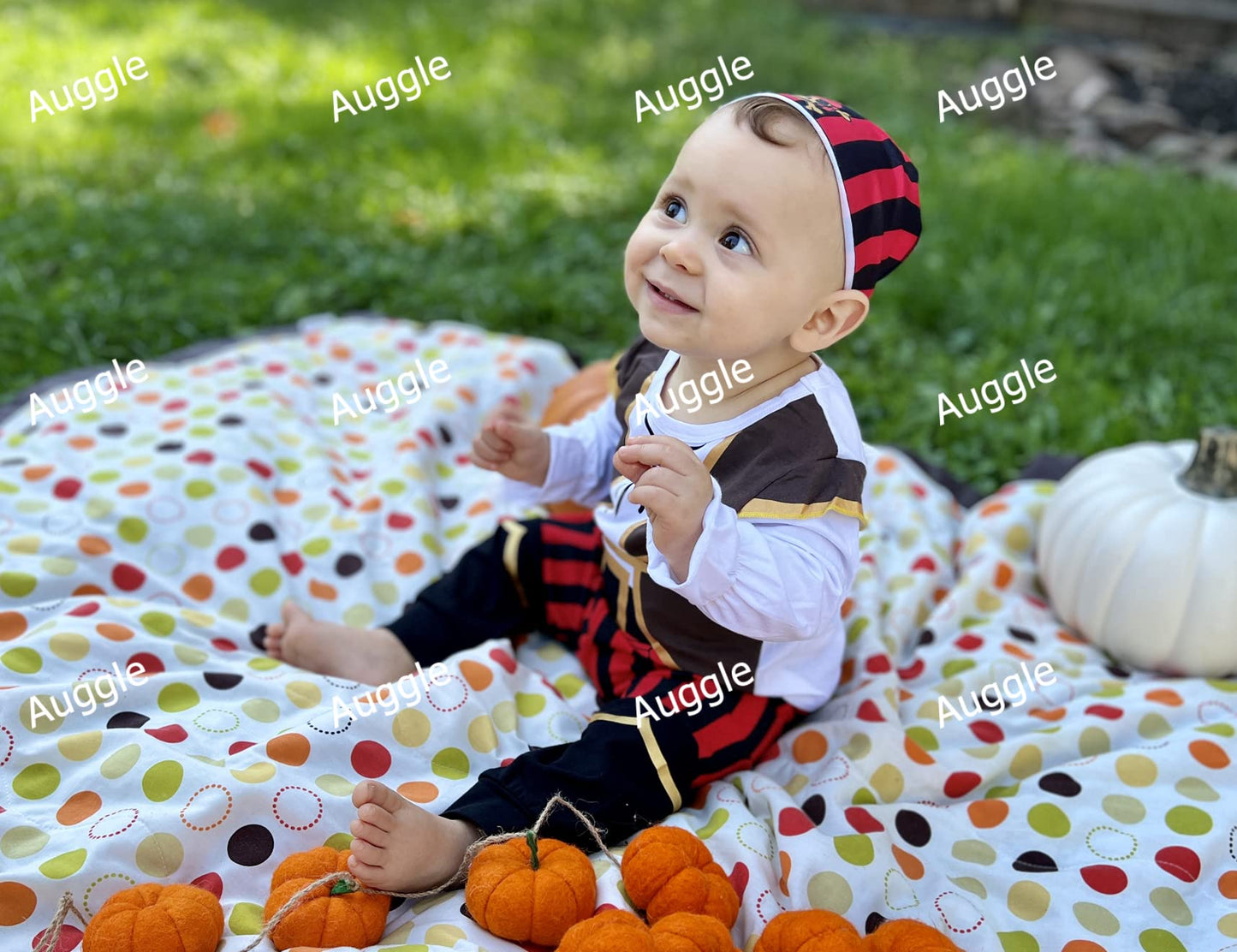 Auggle Baby Boy Outfits Pirate Set For Children Halloween Costume Kid Long Sleeve With Head Scarf (Red,4T)