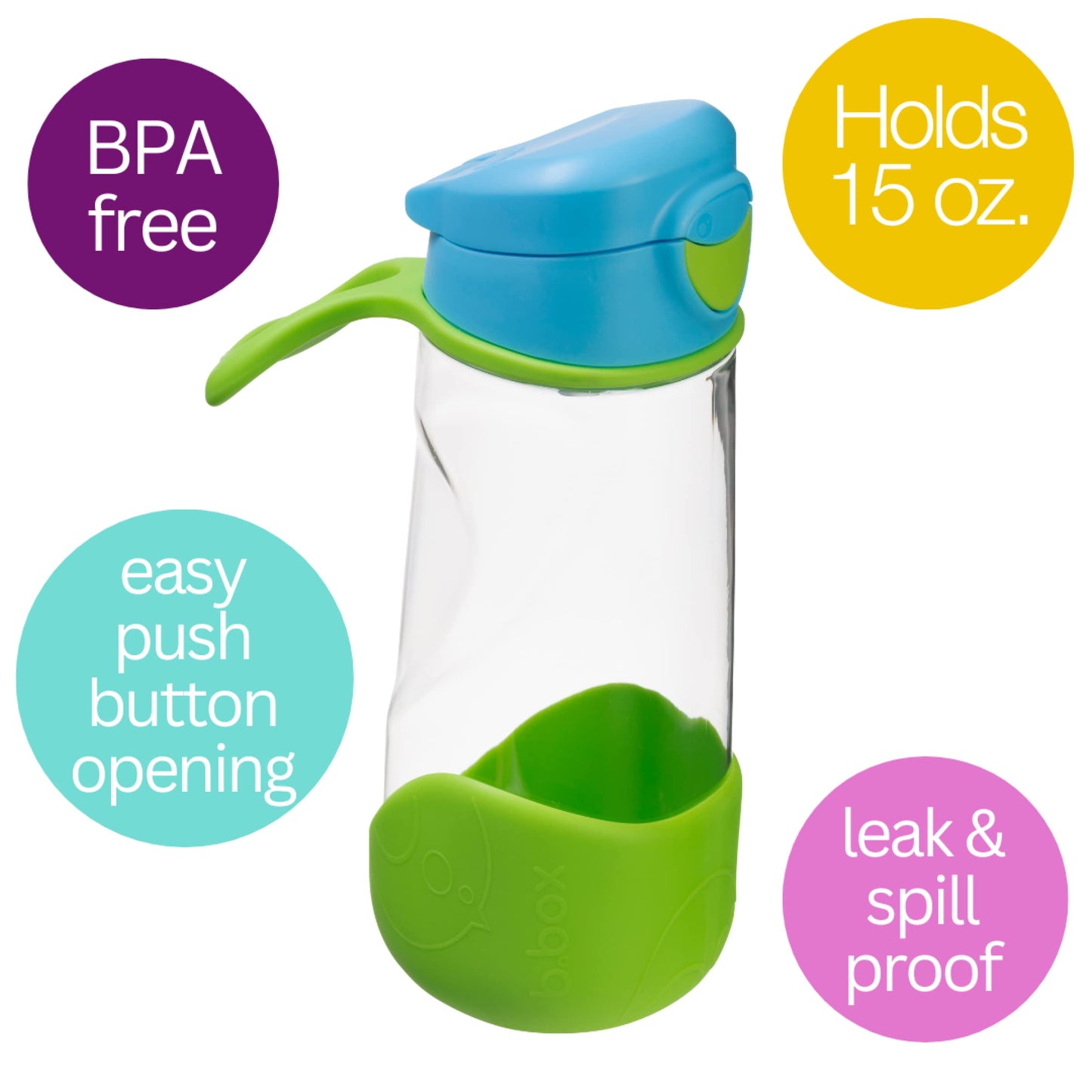 B.Box 15Oz Sport Spout Bottle: Kids Water Bottle With Durable Tritan. Silicone Spout With Flip Top Lid, Leak Proof, Spill Proof,