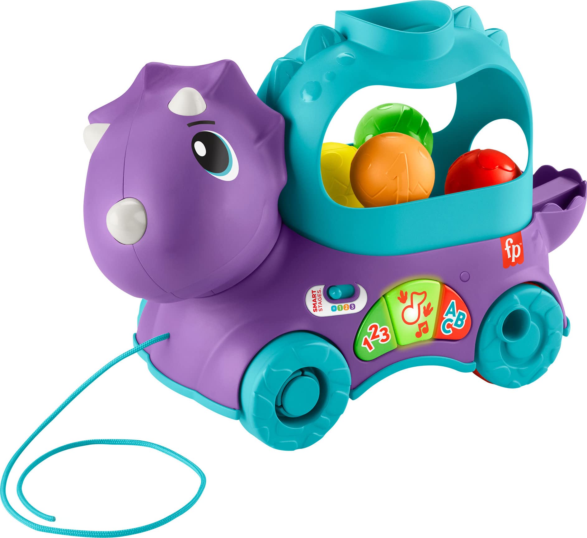 Fisher-Price Toddler Learning Toy Poppin Triceratops Dinosaur Pull-Along Ball Popper with Smart Stages for Ages 1+ Years