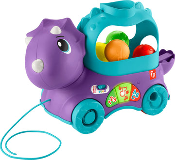 Fisher-Price Toddler Learning Toy Poppin Triceratops Dinosaur Pull-Along Ball Popper with Smart Stages for Ages 1+ Years