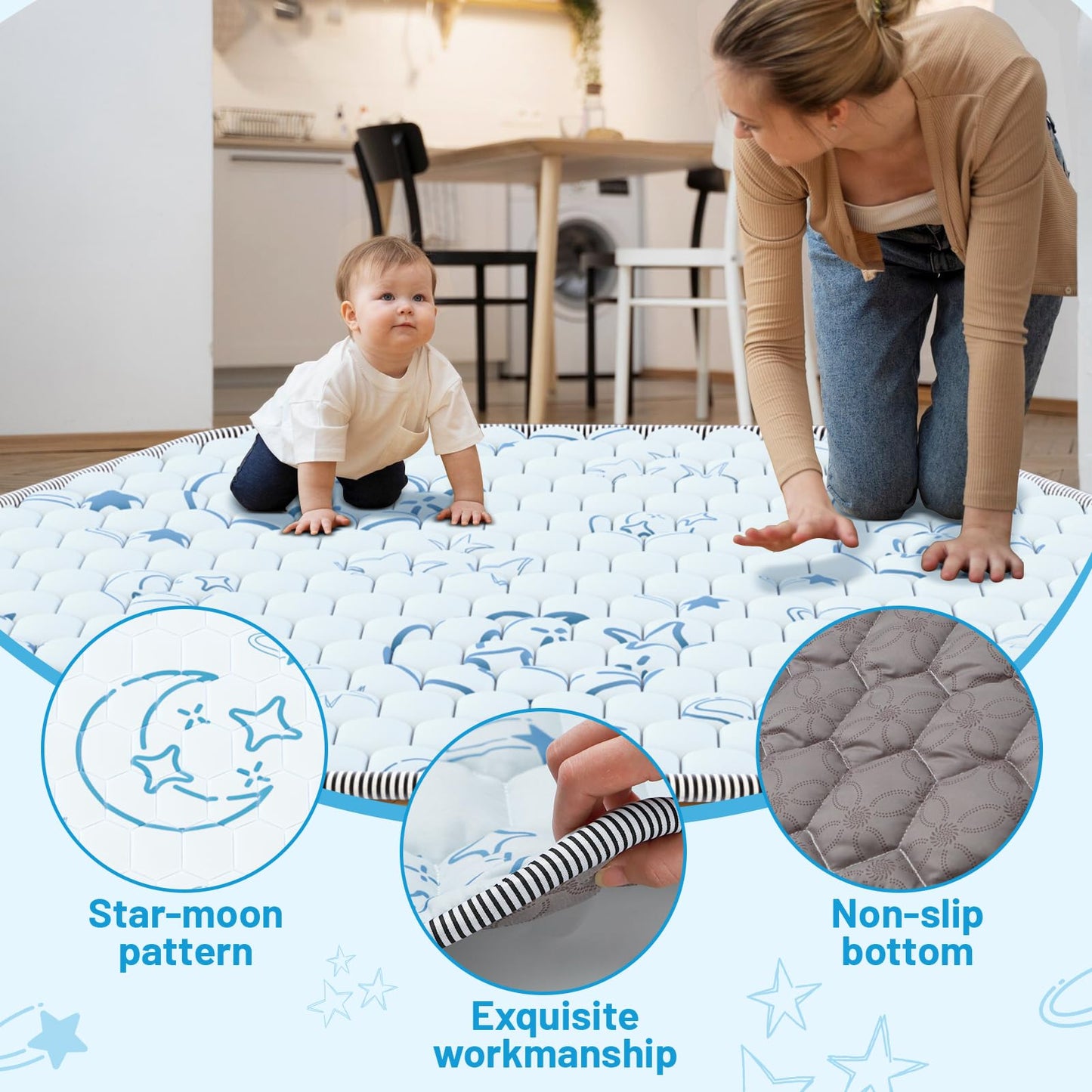Hexagon Baby Play Mat 52X45In: Thick & Soft Cushioned Padded Hexagon Playpen Mat For Babies Toddlers & Infant - Non-Slip Silicon
