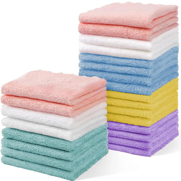 Puomue 20 Pack Baby Washcloths, Multicolor Microfiber Coral Fleece, 7 X 9, Ultra Soft and Absorbent Baby Washcloths for Newbor
