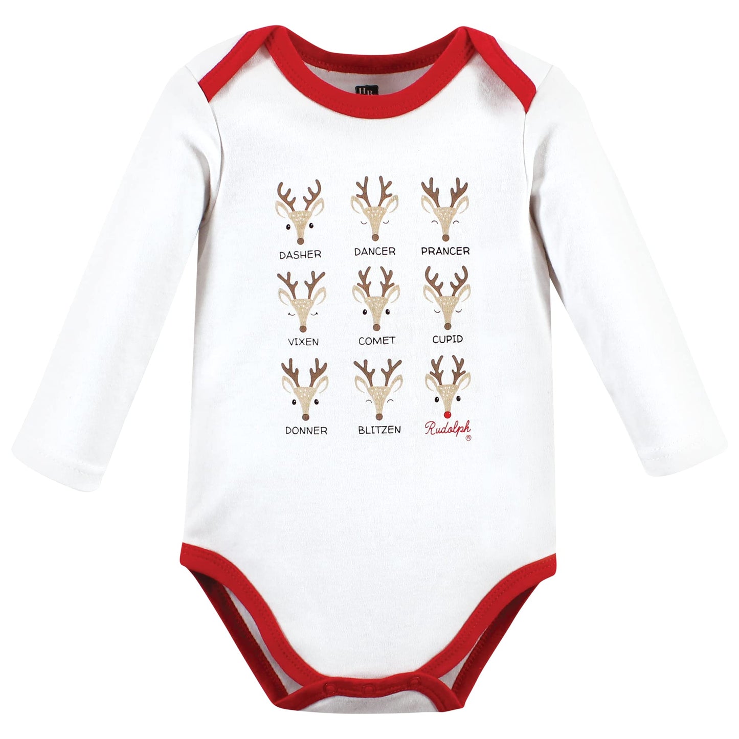 Hudson Baby Unisex Baby Cotton Long-Sleeve Bodysuits, Santa Reindeer, 6-9 Months