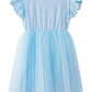 Lyxiof Girls Tutu Dress Casual Tulle Summer Solid Color Ruffle Sleeve Dress Blue 120Cm