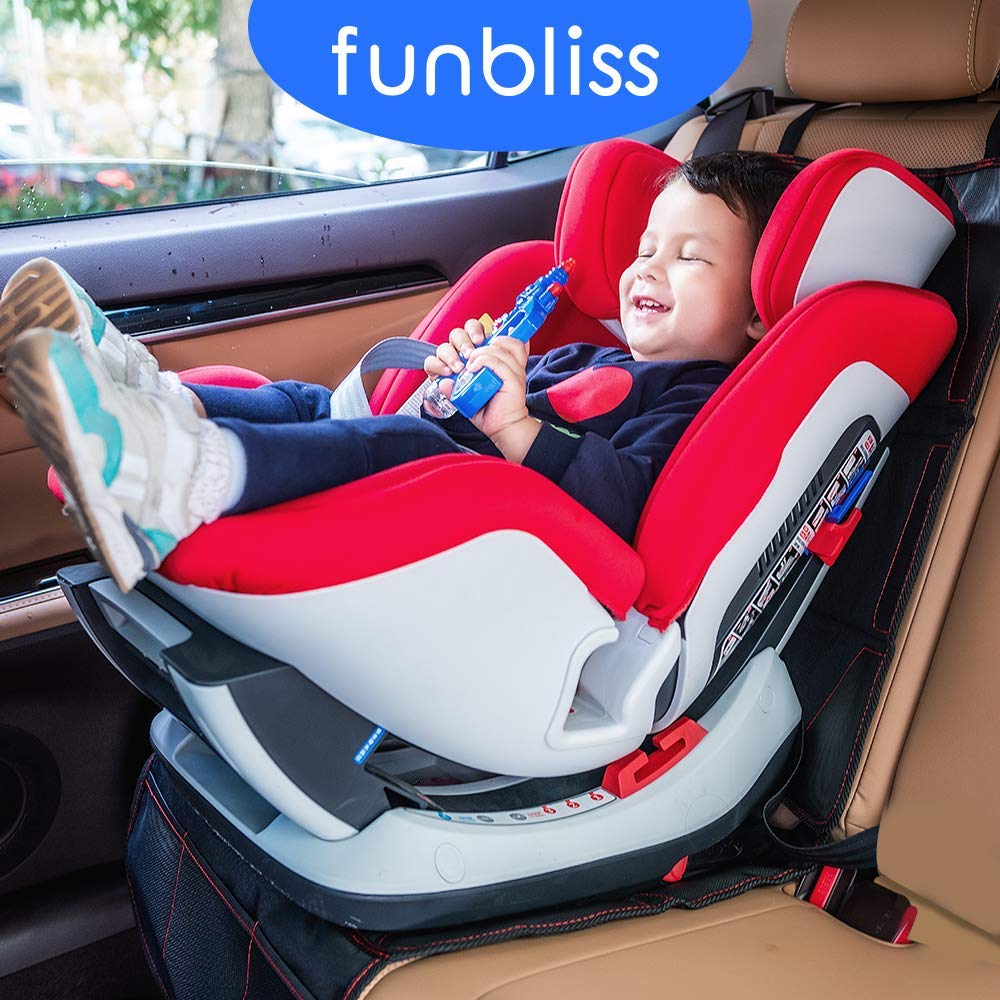 Funbliss Car Seat Protector + Kick Mats Car Backseat Organizer Black,Suitable For All Cars,Xl Largest Car Seat Cover For Child B