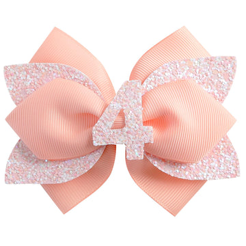 Glitter Birthday Hair Bow for Baby Girls 1 2 3 4 5 6 Years Peach Party Decoration Hair Accessories for Four 4th Birthday