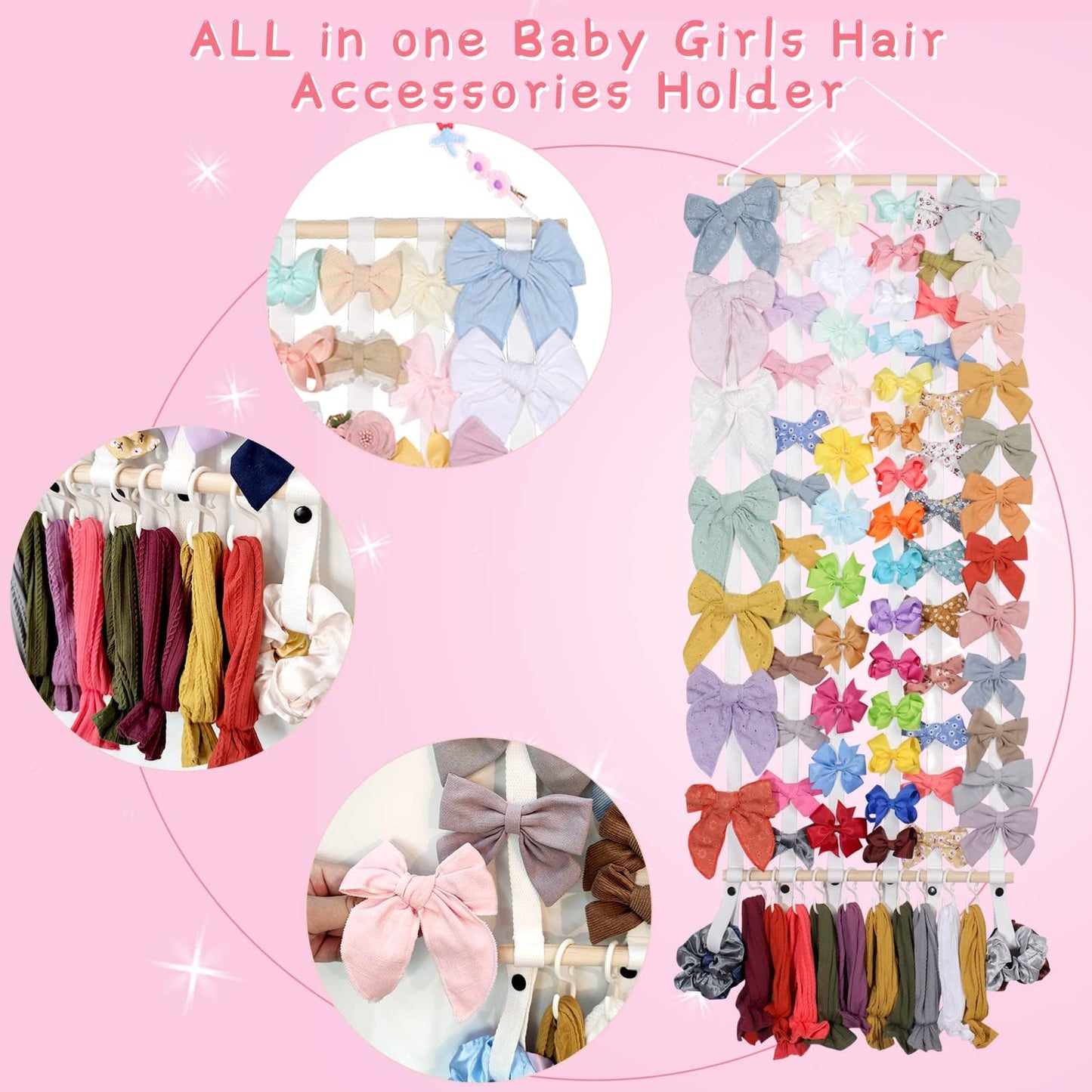 Oaoleer Hair Bow Holder Organizer For Girls Hair Bows,Hair Accessories Headband Organizer Bow Storage Hanger With Hook For Baby