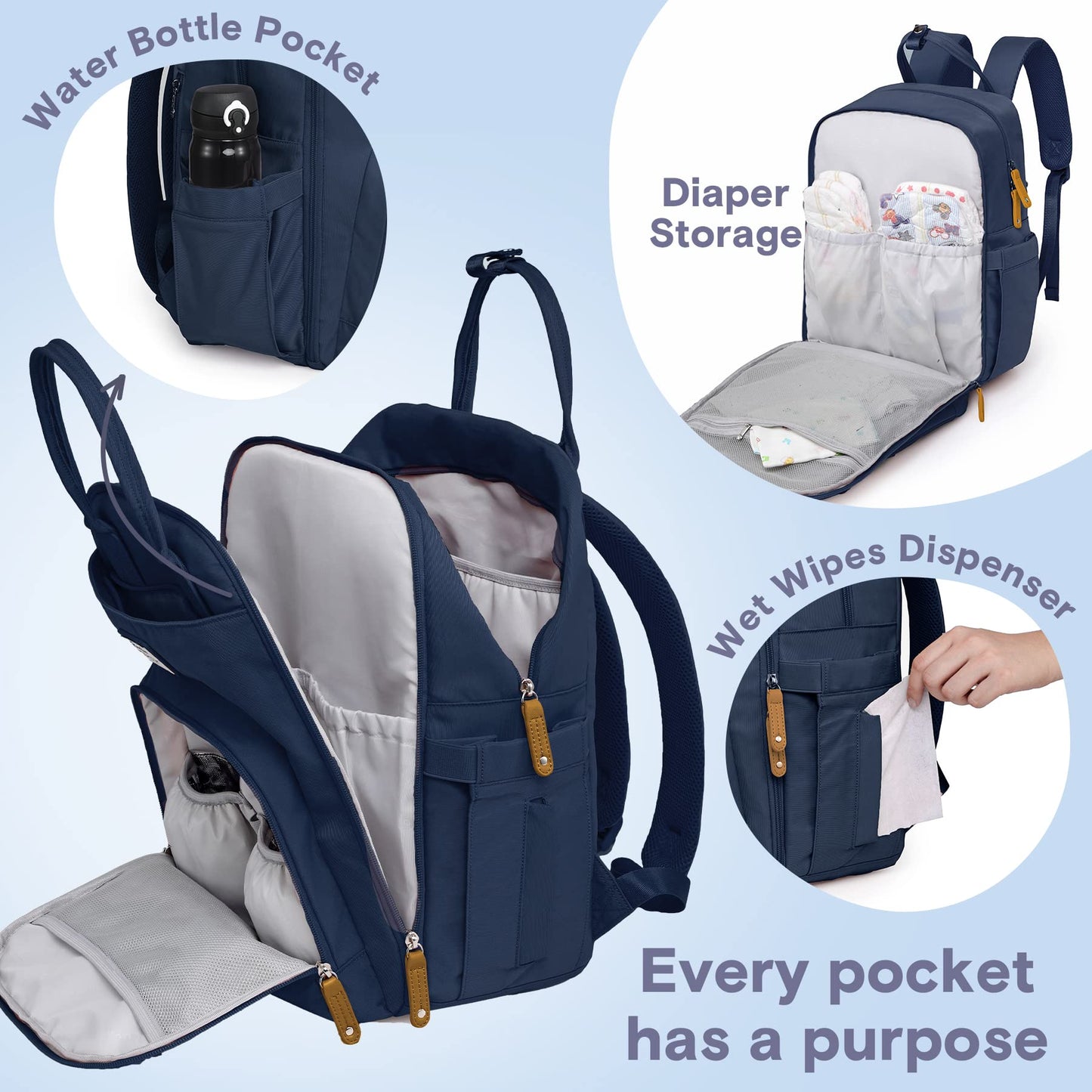 Ruvalino Diaper Bag Backpack, Multifunction Travel Pack Maternity Baby Changing Bags, Large Capacity, Waterproof, Peacock Blue