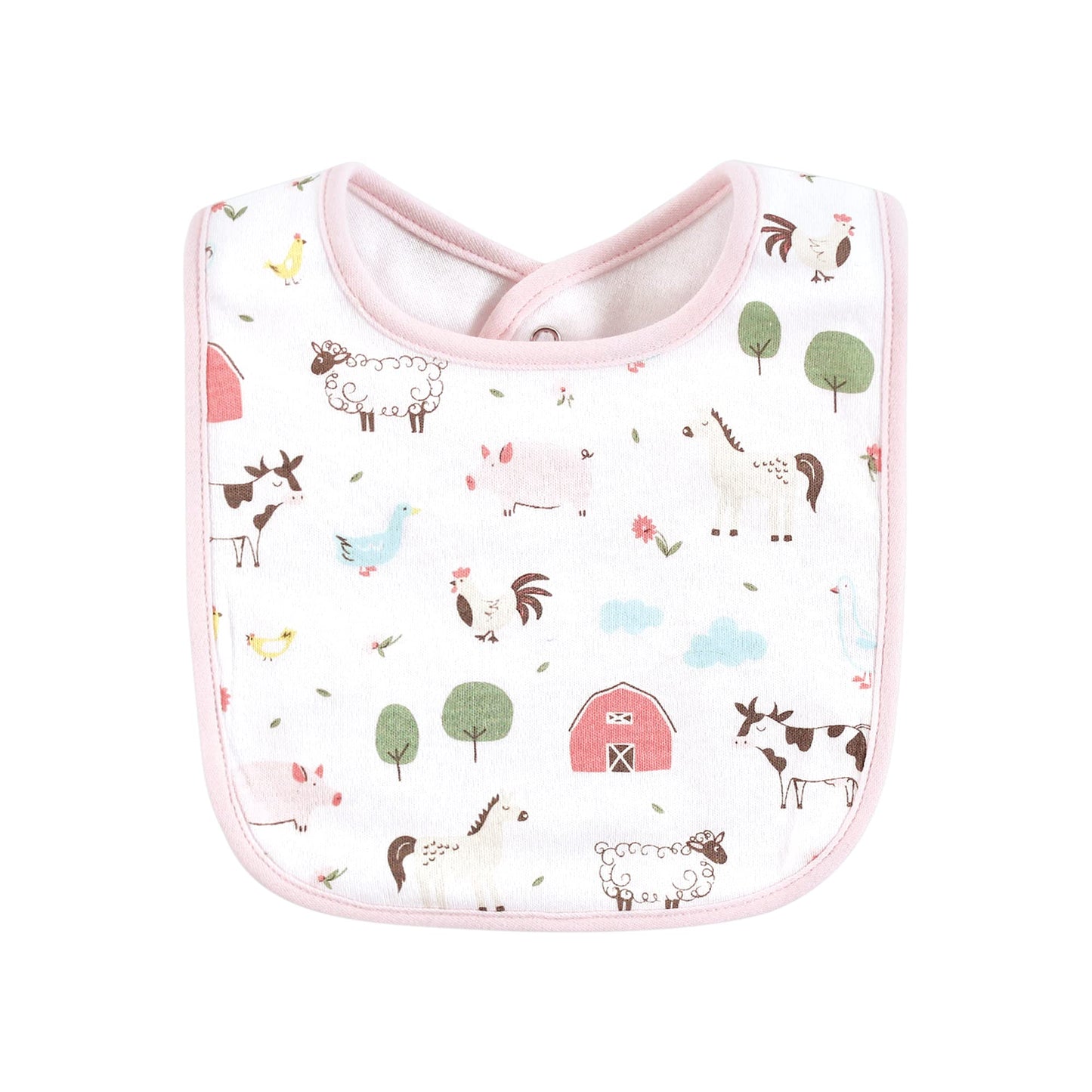 Hudson Baby Unisex Baby Cotton Bibs, Girl Farm Animals, One Size