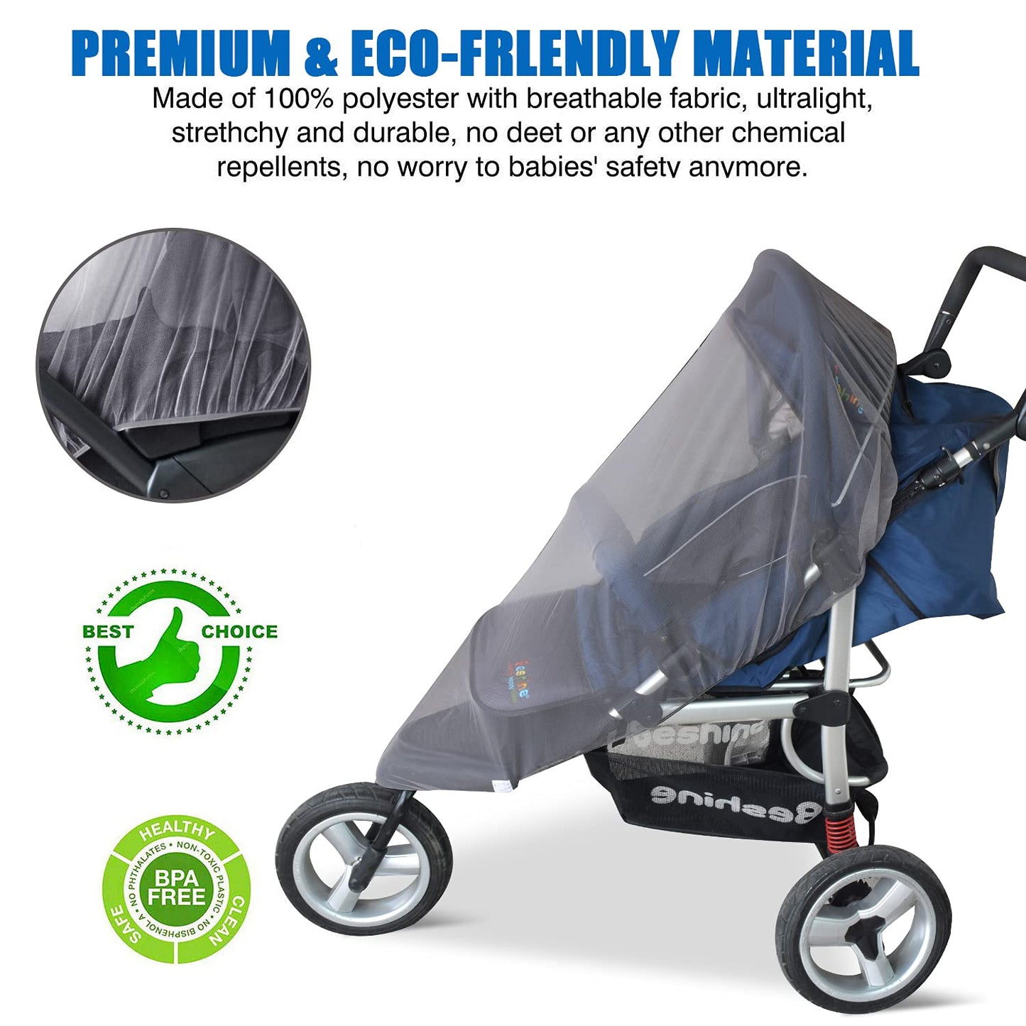 Mosquito Net For Stroller - Grey Sun Shade Protection Infant Stroller Mosquito Net And Car Seat - 2Pack Portable Bug Net (Grey)