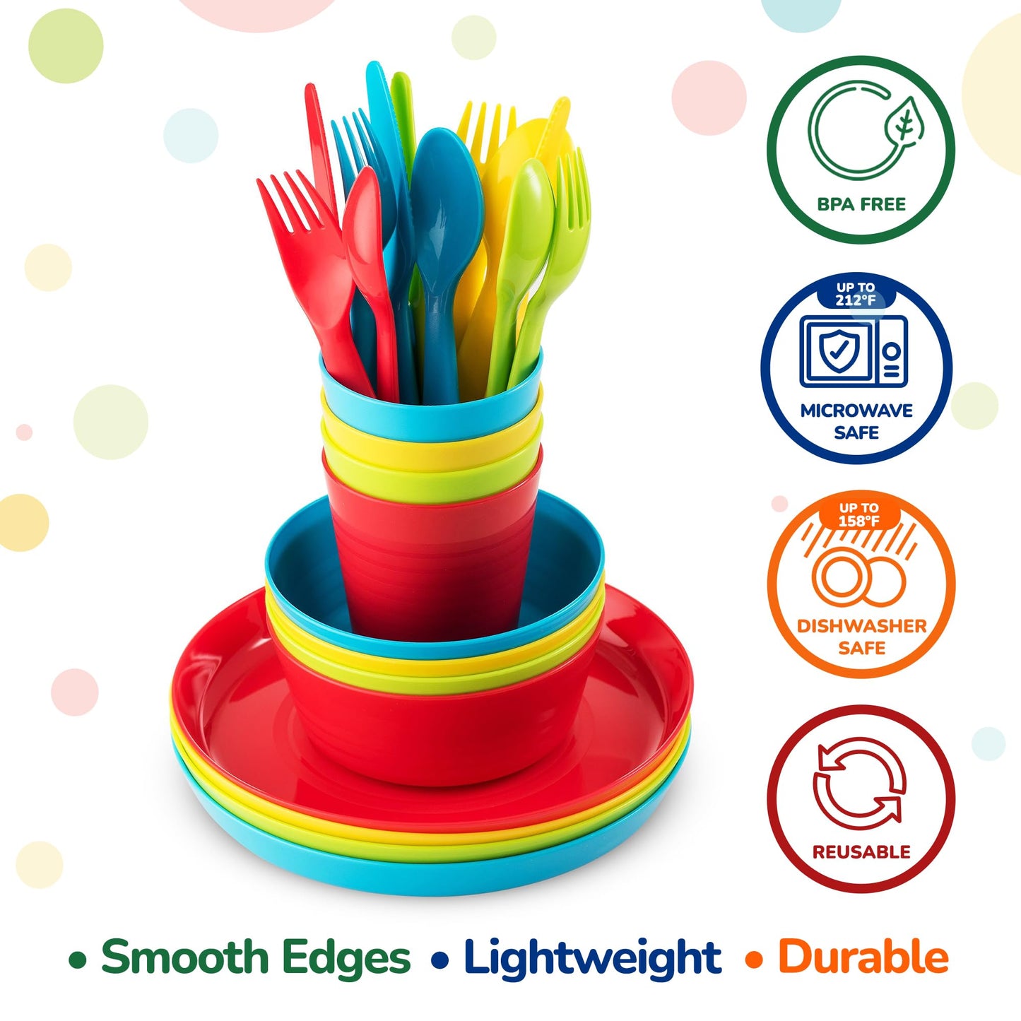 Plaskidy Kids Plastic Dinnerware Set - 36 Pc Reusable Children'S Dinner Set Microwave/Dishwasher Safe Bpa Free Toddler Dishes Di