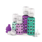 Lifefactory 4 Bottle Starter Set (2) 4-Ounce Baby Bottle In Mint/Lavender (2) 9-Ounce Baby Bottle In Kale/Grape (2) Flat Caps (2
