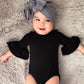 Mubineo Infant Baby Girl Basic Bell Short Sleeve Cotton Romper Bodysuit Tops Clothes (Black, 0-3 Months)