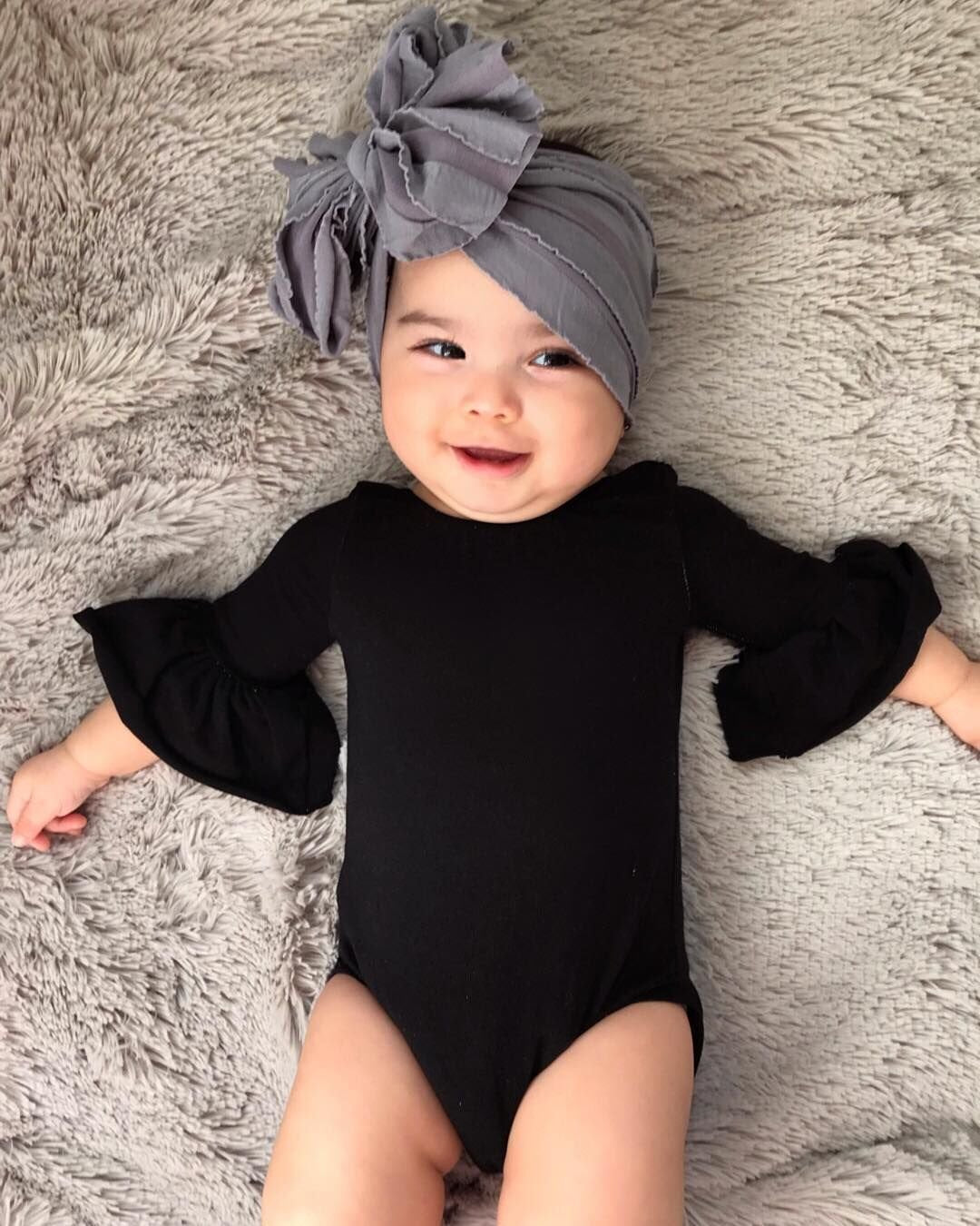 Mubineo Infant Baby Girl Basic Bell Short Sleeve Cotton Romper Bodysuit Tops Clothes (Black, 0-3 Months)