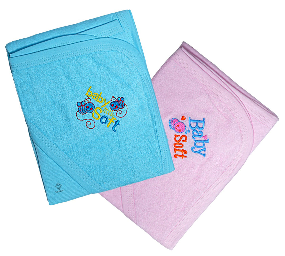 Sathiyas Akash 100% Cotton Embroidered Baby Towels  Pack of 2