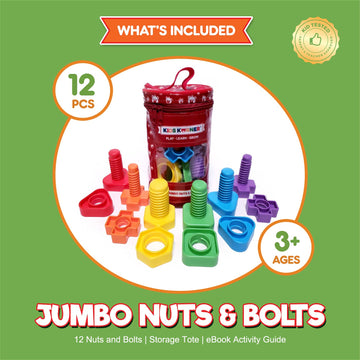 Jumbo Nuts and Bolts For Toddlers - Fine Motor Skills Rainbow Matching Game Montessori Toys For Toddlers & Toddler Games | 12 pc