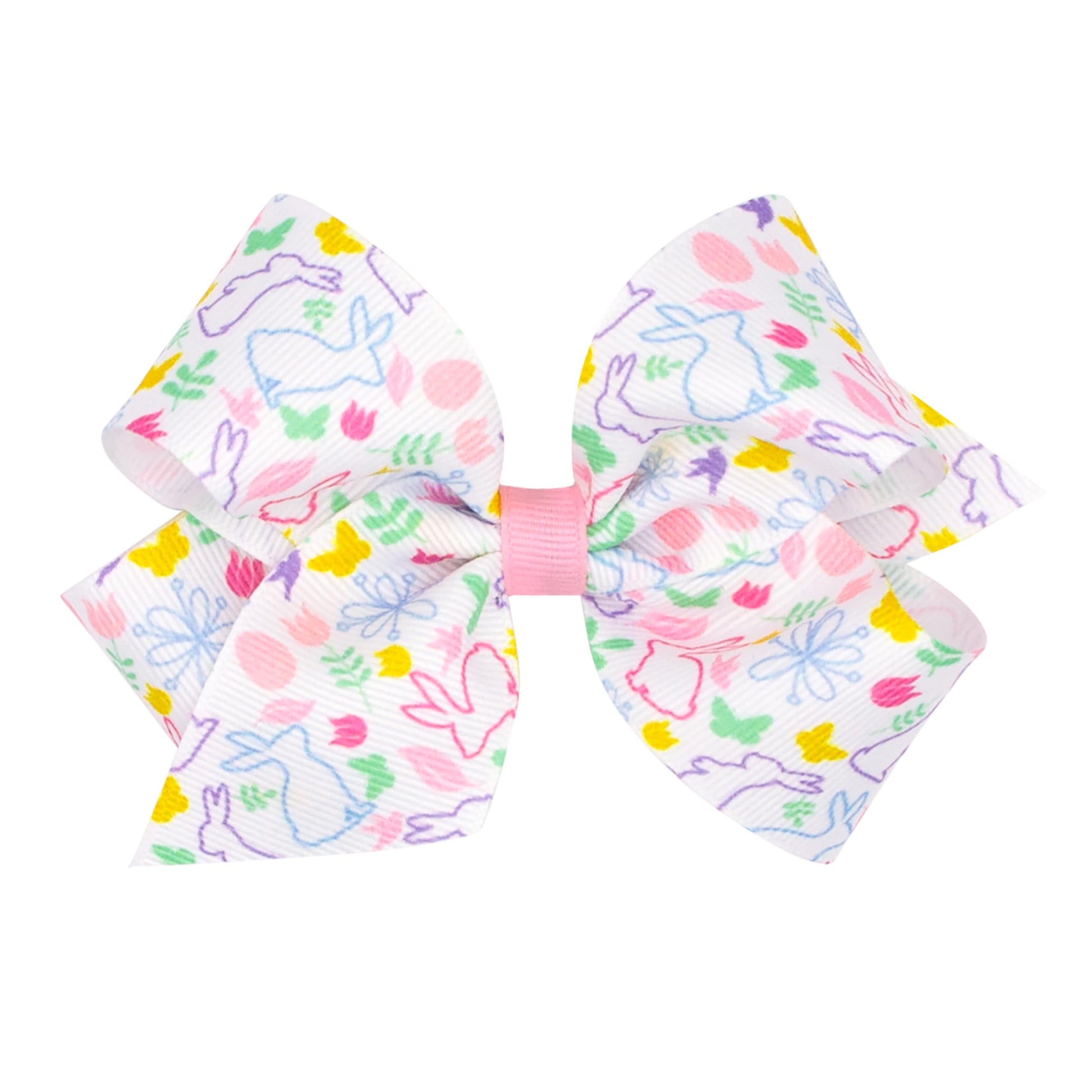 Wee Ones Girls' Easter Print Grosgrain Hair Bow On Wee Stay No-Slip Clip, Handmade, Medium, Spring Multicolor Print