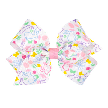 Wee Ones Girls' Easter Print Grosgrain Hair Bow On Wee Stay No-Slip Clip, Handmade, Medium, Spring Multicolor Print