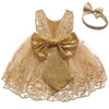 Cmmchaah Baby Girls Lace Embroidery Bow Toddler Dresses Cute Sleeveless New Year Prom Dresses For Baby (Golden02,110)