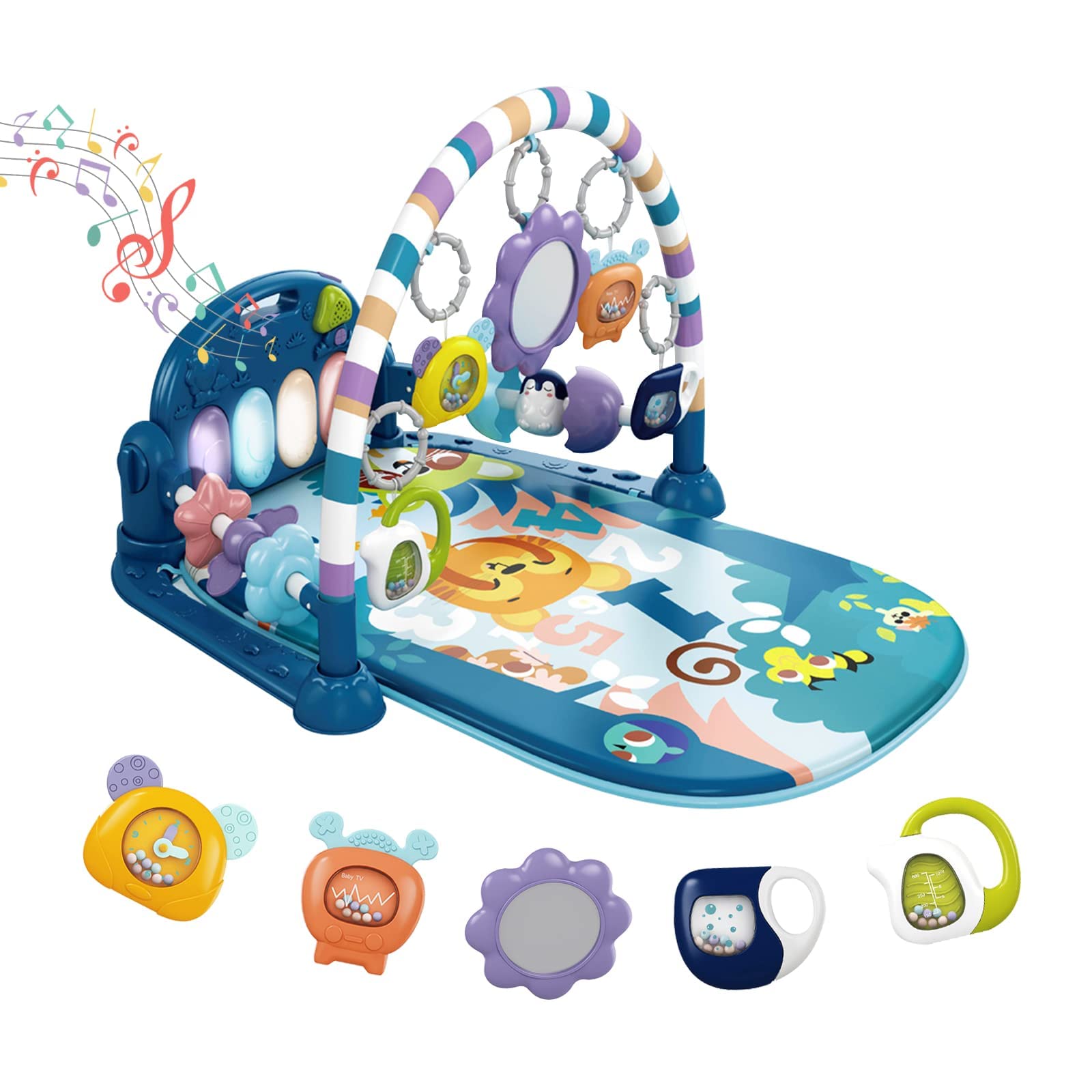 Baby Play Mat Baby Gym,Funny Play Piano Tummy Time Baby Activity Gym Mat With 5 Infant Learning Sensory Baby Toys, Music And Lig