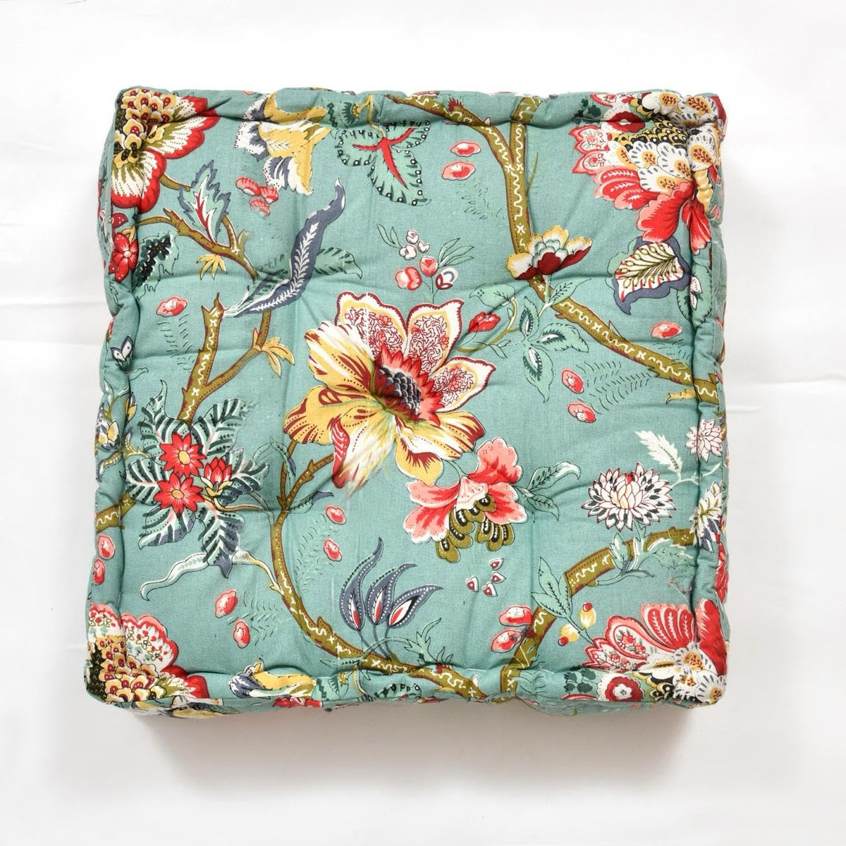 TIQH Cotton Printed Chair Pads/Chair Cushion/Back Support/Seat Cushion with Ties and Handmade Quilting 18 X 18 Inches (Pattern 0