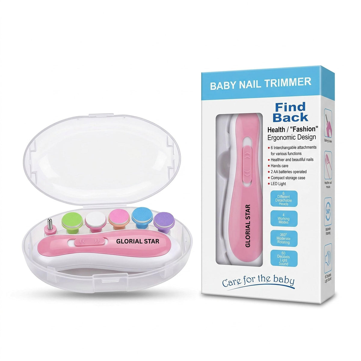 Electric Baby Nail Trimmer With Led Light | Safe & Quiet Nail File For Newborns, Infants & Adults | 6 Grinding Heads, 2 Rotation